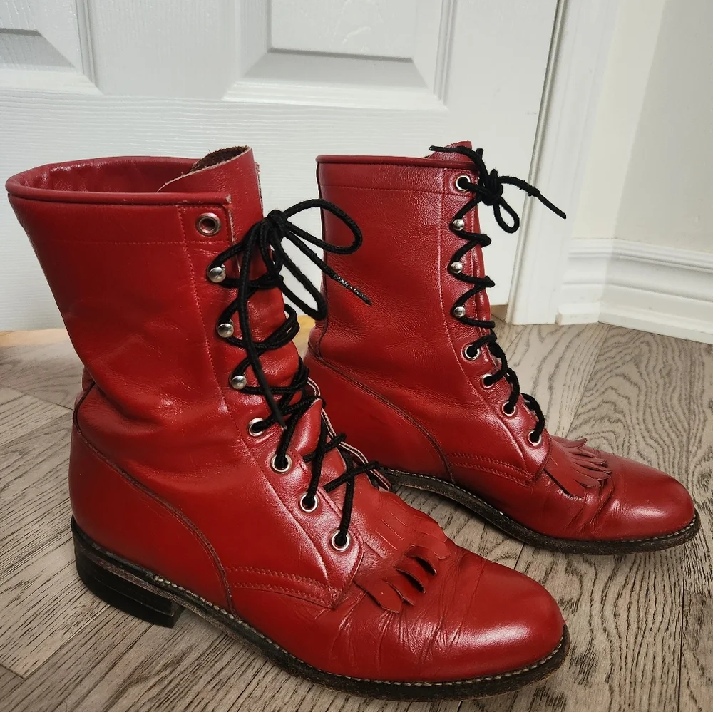 Vintage Justin Lace-Up Red Roper Boots Size 6.5C - Picture 7 of 8